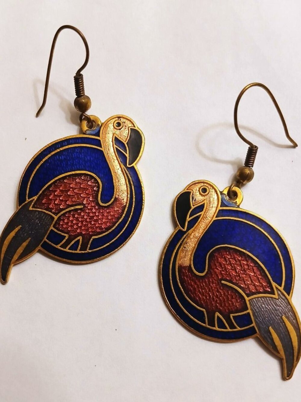 1970's cloisonne' flamingo vintage earring. SHIPS FREE